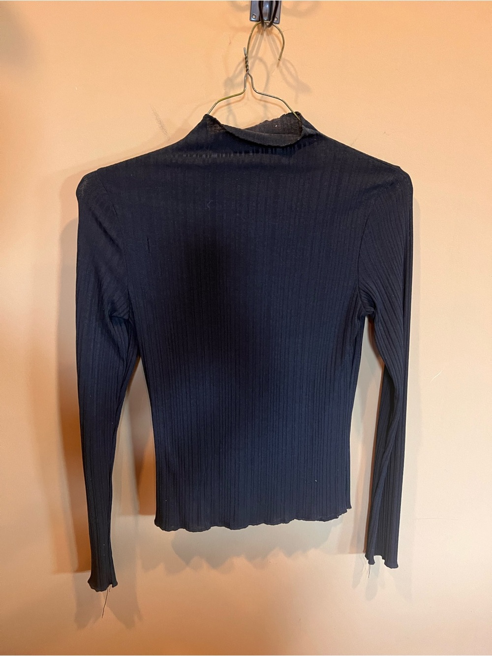 Black Ribbed Long-Sleeve Mock Neck Top